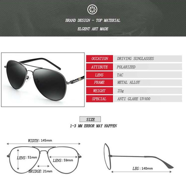 Men Oversized Aviation Metal Frame Spring Temple Polarized Sunglasses Male  Pilot Male Driving Sun Glasses(Gun Grey Frame)