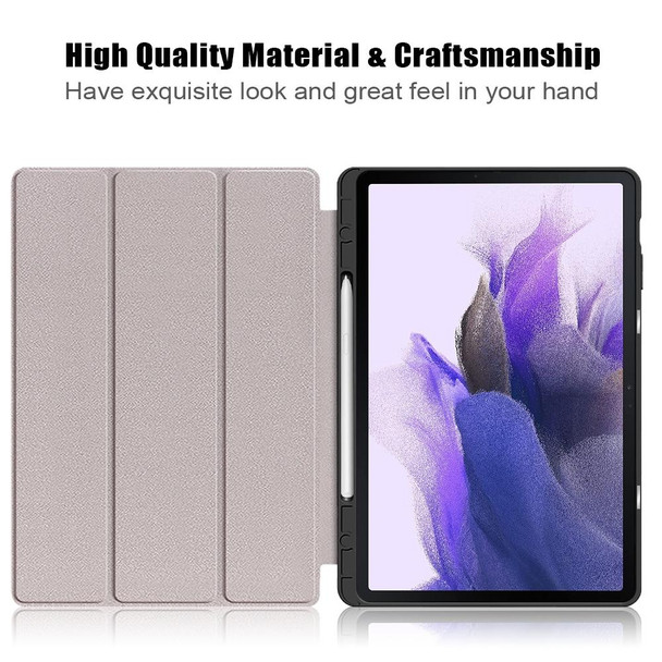 Samsung Galaxy Tab S7 FE 12.4 inch Painted TPU Horizontal Flip Tablet Leather Case with 3-Fold Holder & Sleep / Wake-up Function(Apricot Blossom)