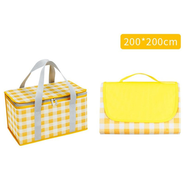 JY2209 Camping Moistureproof Portable Picnic Basket Set, Spec: Yellow White+200x200cm