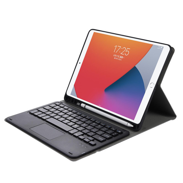 A102B-A Lambskin Texture Square Keycap Bluetooth Keyboard Leatherette Case with Touch Control - iPad Pro 10.5 inch / 10.2 2021 & 2020 & 2019 / Air 3(Black)