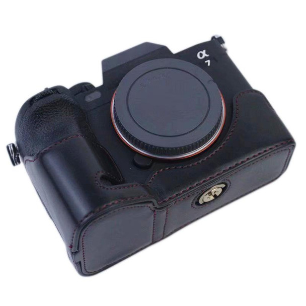 1/4 inch Thread PU Leatherette Camera Half Case Base for Sony A7 IV (Coffee)