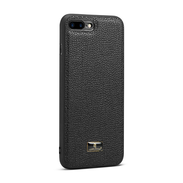 Fierre Shann Leatherette Texture Phone Back Cover Case - iPhone SE 2022 / SE 2020 / 8 / 7(Lychee Black)