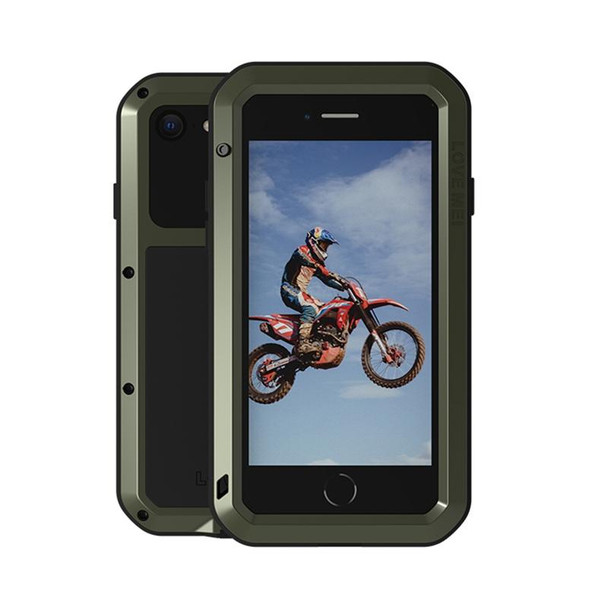 LOVE MEI Metal Shockproof Waterproof Dustproof Protective Phone Case with Glass - iPhone SE 2022 / SE 2020 / 8 / 7 (Army Green)