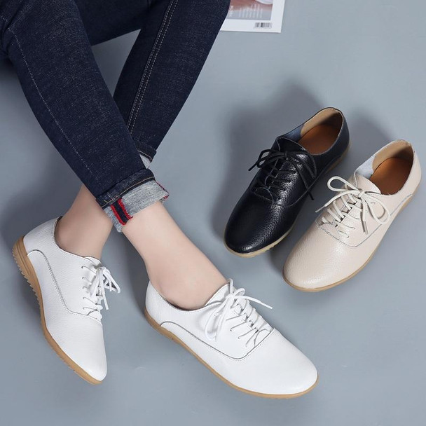 Flat Bottom Lightweight Fashion Casual Lace-up Leatherette Shoes for Woman (Color:White Size:40)