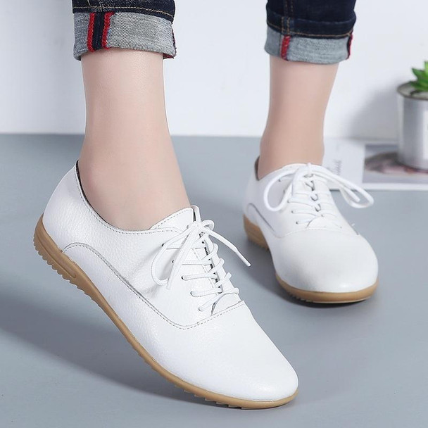 Flat Bottom Lightweight Fashion Casual Lace-up Leatherette Shoes for Woman (Color:White Size:38)