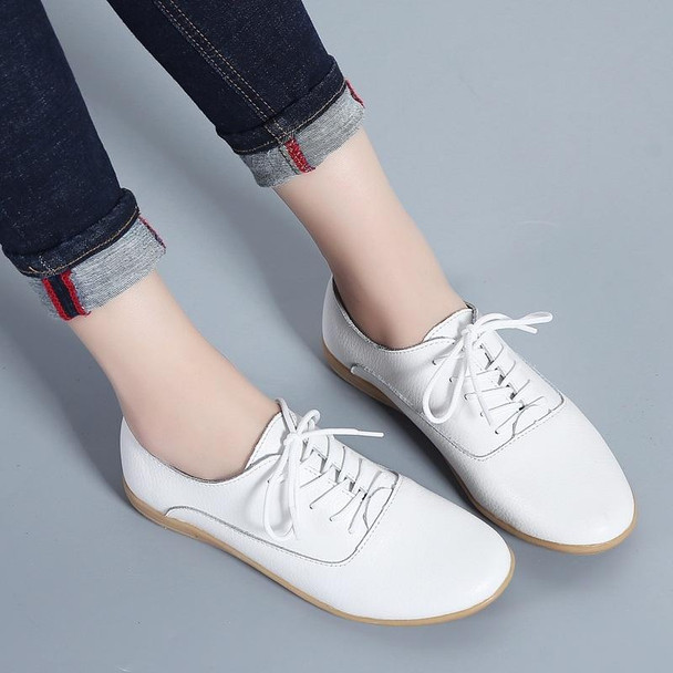 Flat Bottom Lightweight Fashion Casual Lace-up Leatherette Shoes for Woman (Color:White Size:38)