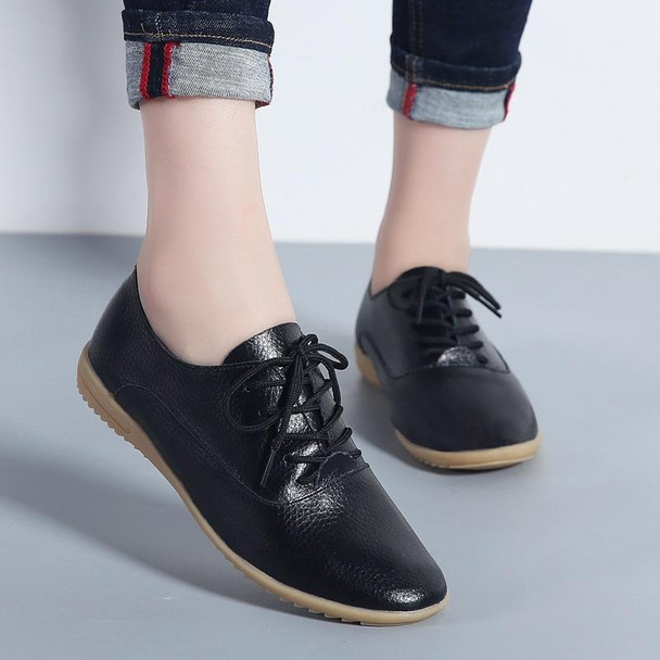 Flat Bottom Lightweight Fashion Casual Lace-up Leatherette Shoes for Woman (Color:Black Size:40)