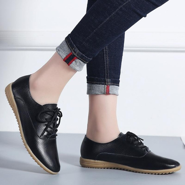 Flat Bottom Lightweight Fashion Casual Lace-up Leatherette Shoes for Woman (Color:Black Size:40)