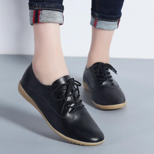 Flat Bottom Lightweight Fashion Casual Lace-up Leatherette Shoes for Woman (Color:Black Size:38)