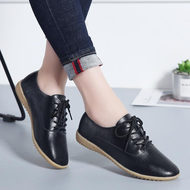 Flat Bottom Lightweight Fashion Casual Lace-up Leatherette Shoes for Woman (Color:Black Size:38)