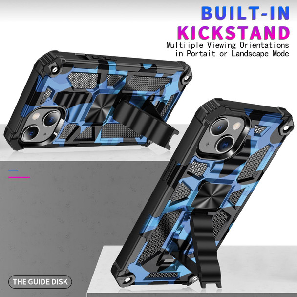 Camouflage Armor Kickstand TPU + PC Magnetic Phone Case - iPhone 13 Pro(Blue)