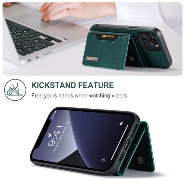DG.MING M2 Series 3-Fold Card Bag + Magnetic Shockproof Case with Wallet & Holder Function - iPhone 13 Pro(Green)