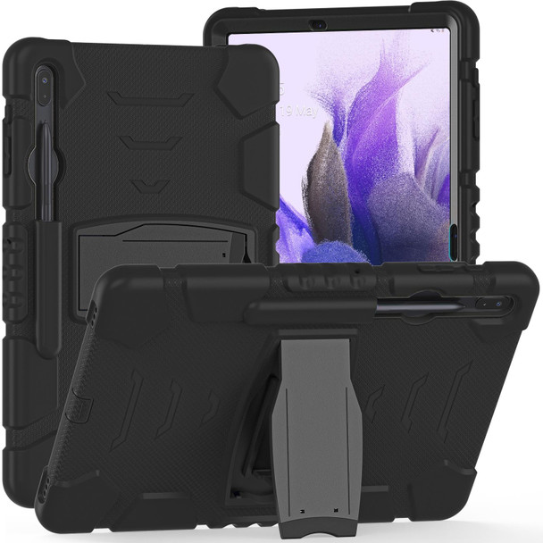 Samsung Galaxy Tab S7+/ Tab S7 FE / Tab S8+ 3-Layer Protection Screen Frame + PC + Silicone Combination Case with Holder(Black+Black)