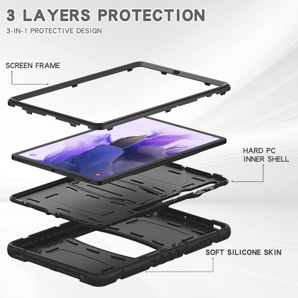 Samsung Galaxy Tab S7+/ Tab S7 FE / Tab S8+ 3-Layer Protection Screen Frame + PC + Silicone Combination Case with Holder(Black+Black)