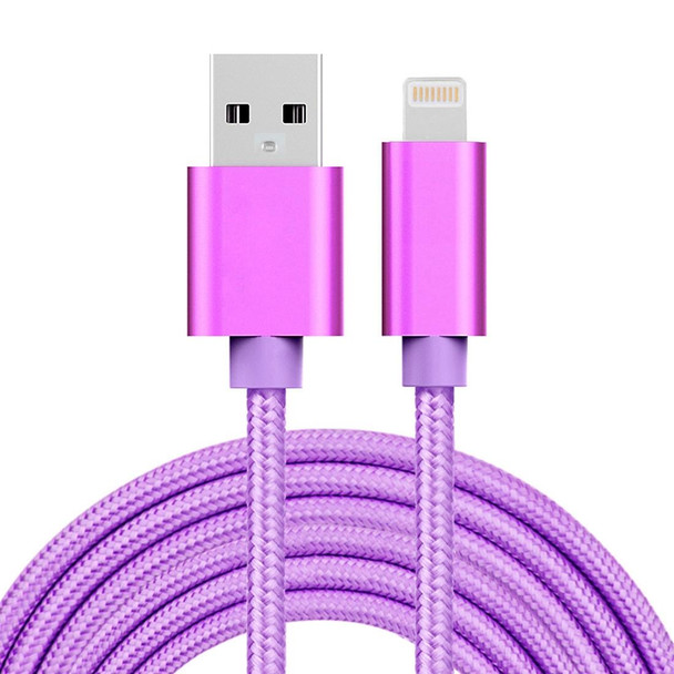 3m 3A Woven Style Metal Head 8 Pin to USB Data / Charger Cable,  - iPhone XR / iPhone XS MAX / iPhone X & XS / iPhone 8 & 8 Plus / iPhone 7 & 7 Plus / iPhone 6 & 6s & 6 Plus & 6s Plus / iPad(Purple)