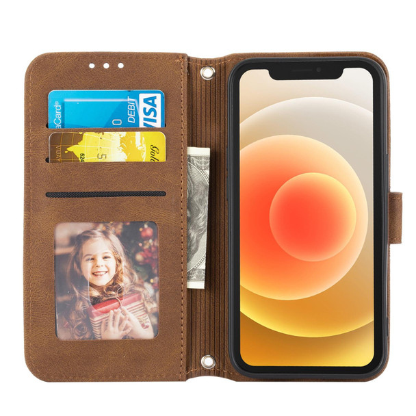 Embossed Striped Magnetic Buckle PU + TPU Horizontal Flip Leatherette Case with Holder & Card Slot & Wallet & Photo Frame & Sling - iPhone 13 Pro(Brown)