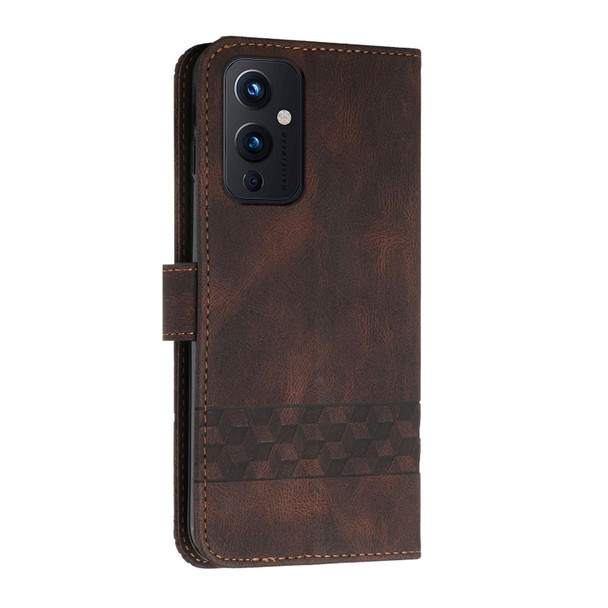 Cubic Skin Feel Flip Leatherette Phone Case - OnePlus 9(Brown)