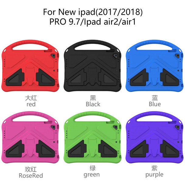 iPad Air/Air2/9.7(2018)&(2017) EVA Flat Anti Falling Protective Case Shell with Holder(Black)