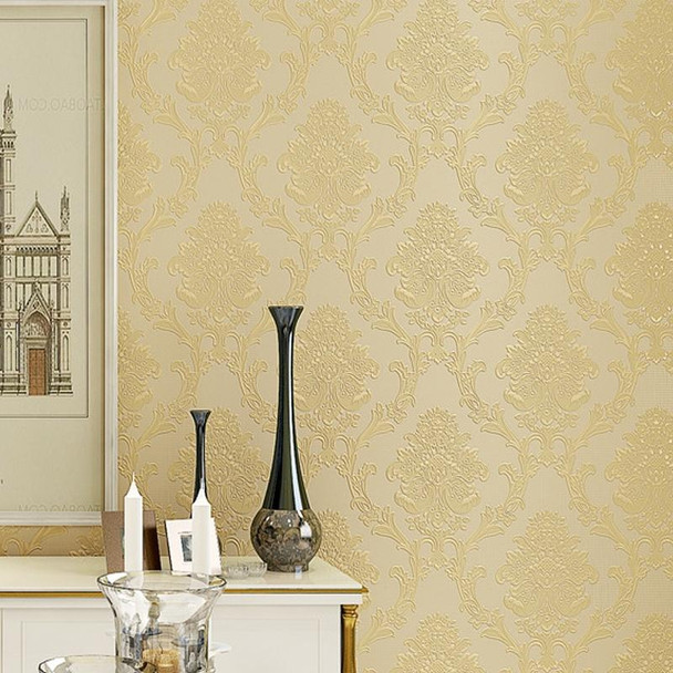 Bedroom Living Room Classic Damascus 3D Precision Pressed Non-Woven Fabric Self-Adhesive Wallpaper, Specification: 0.53 x 3 Meters(JA205 Yellow )