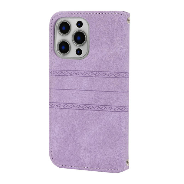 Embossed Striped Magnetic Buckle PU + TPU Horizontal Flip Leatherette Case with Holder & Card Slot & Wallet & Photo Frame & Sling - iPhone 13(Purple)