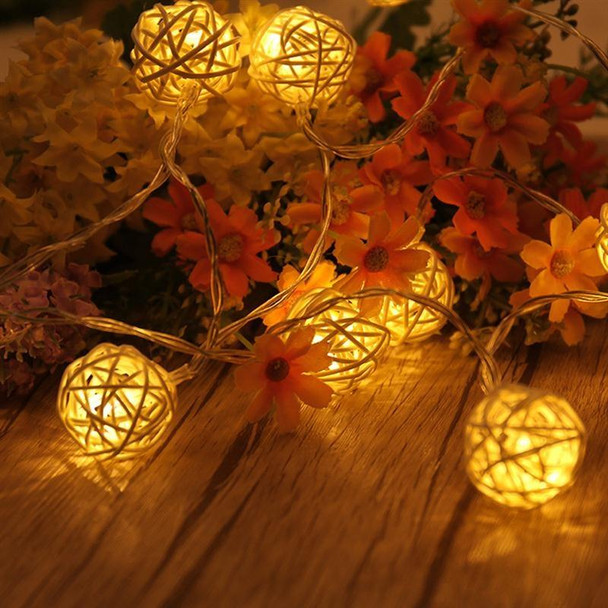 2.2m 20 LEDs Battery Box Powered Rattan Ball String Christmas Wedding Decoration Lamp(Warm White)