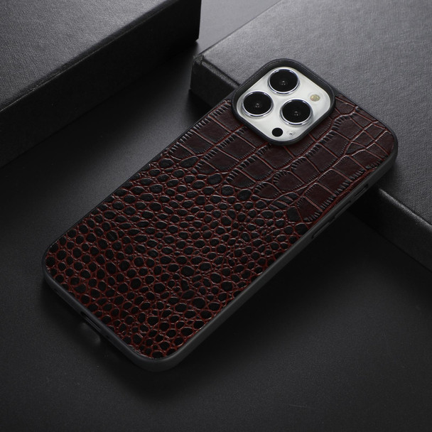 Crocodile Top Layer Cowhide Leatherette Case - iPhone 12 / 12 Pro(Coffee)