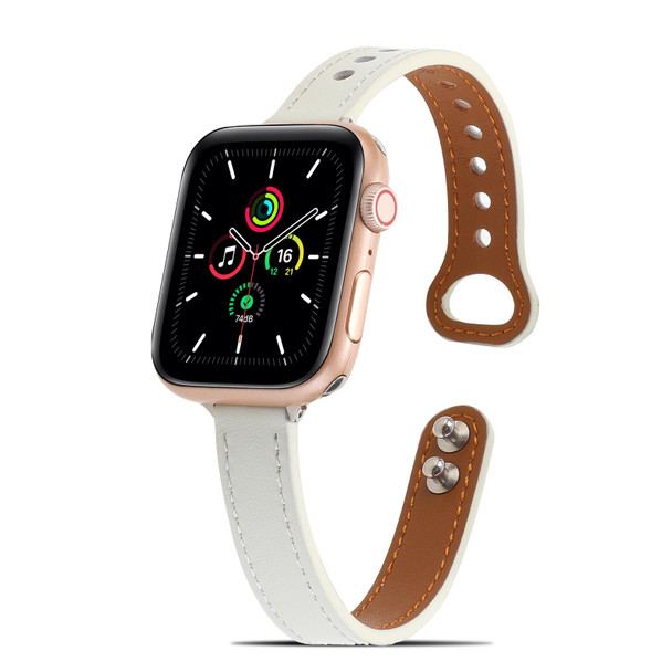 Double Rivets Leatherette Watch Band for Apple Watch Series 7 45mm / 6&SE&5&4 44mm / 3&2&1 42mm(White)