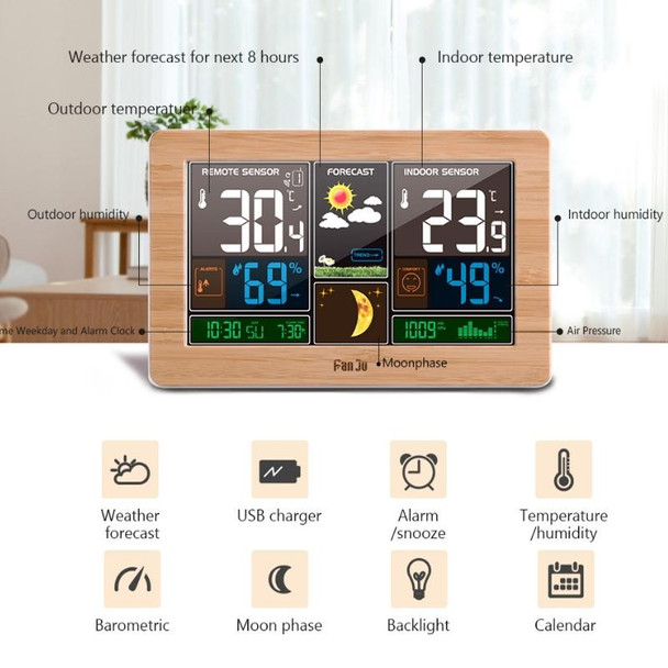 2 PCS FUJU Wood Grain Weather Station Digital Clock Alarm Thermometer Hygrometer(EU Plug Yellow)