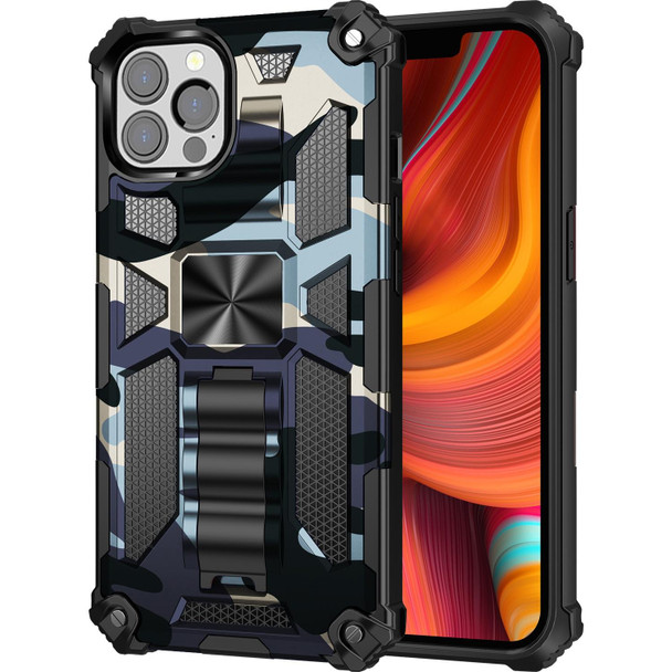 Camouflage Armor Kickstand TPU + PC Magnetic Phone Case - iPhone 13 Pro Max(Navy Blue)