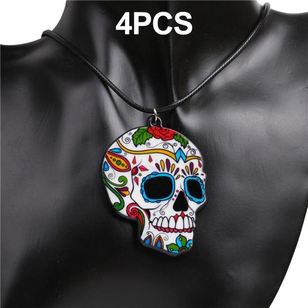 4 PCS Halloween Skull Necklace Acrylic Personalized Pendant Jewelry(Blue Eyes Ghost Head)