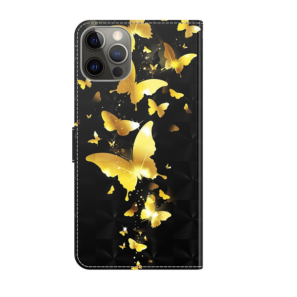 3D Painting Pattern Flip Leatherette Phone Case - iPhone 14 Pro (Gold Butterflies)