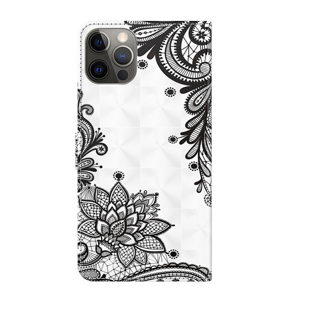 3D Painting Pattern Flip Leatherette Phone Case - iPhone 14 Max (Black Flower)