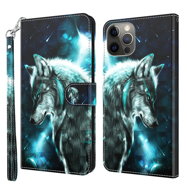 3D Painting Pattern Flip Leatherette Phone Case - iPhone 14 Max (Wolf)