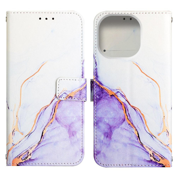 Marble Pattern Flip Leather Phone Case - iPhone 14  Pro  Pro Launching(White Purple LS006)