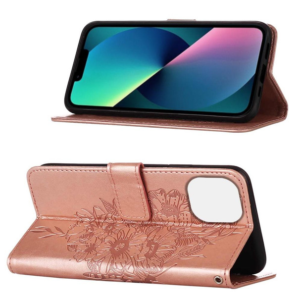 Embossed Butterfly Leatherette Phone Case - iPhone 14 (Rose Gold)