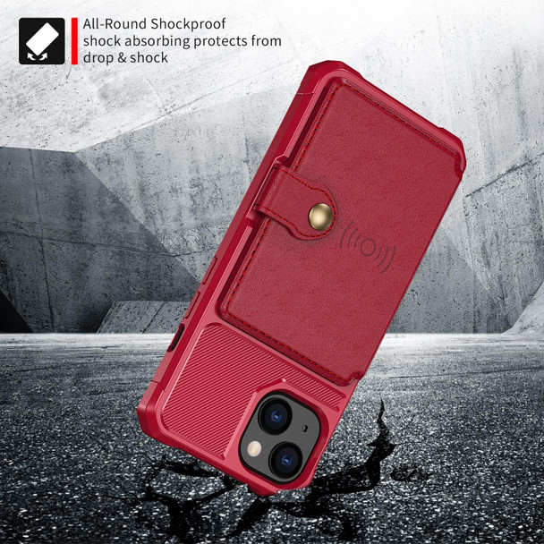 Magnetic Wallet Card Bag Leather Case - iPhone 13(Red)