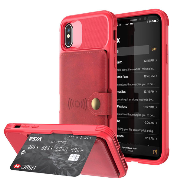 Magnetic Wallet Card Bag Leather Case - iPhone X / XS(Red)
