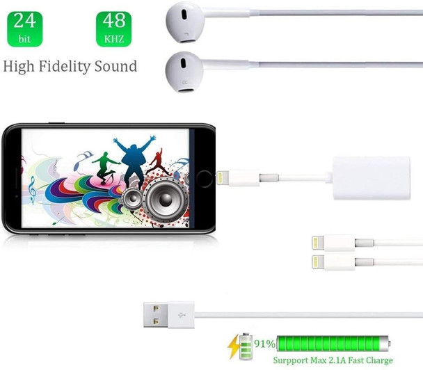 ZS-S1801 2 in 1 8 Pin Male to 8 Pin Charging + 8 Pin Audio Female Connector Earphone Adapter, Support Calls, Compatible with All IOS System