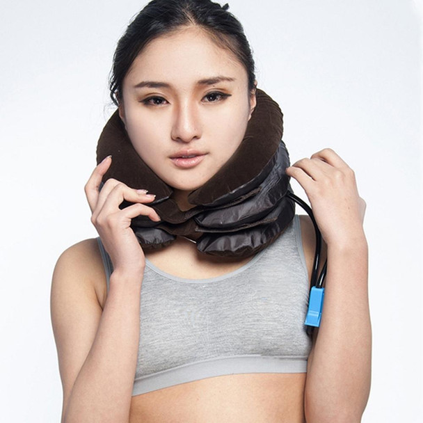 Inflatable Air Cervical Neck Traction Device Soft Head Back Shoulder Neck Ache Massager Headache Pain Relief Relaxation Brace(Coffee)