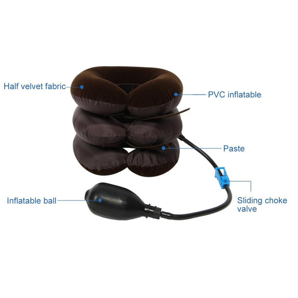 Inflatable Air Cervical Neck Traction Device Soft Head Back Shoulder Neck Ache Massager Headache Pain Relief Relaxation Brace(Coffee)