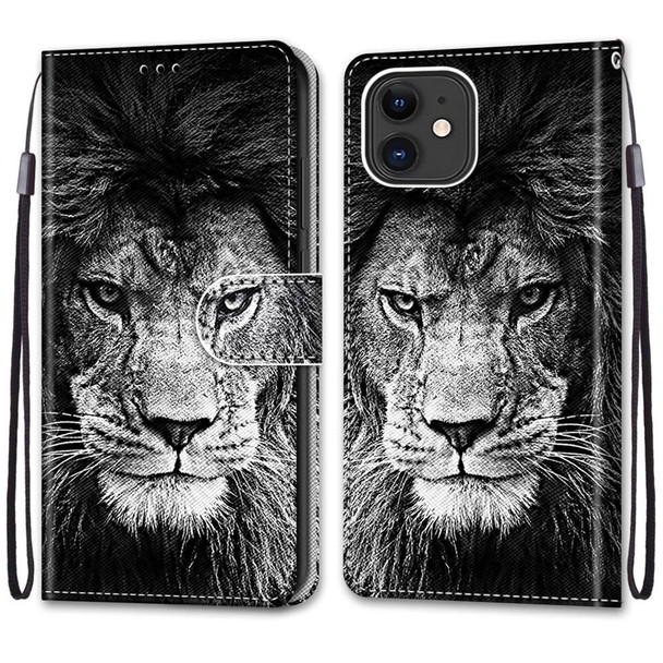 Coloured Drawing Cross Texture Horizontal Flip PU Leatherette Case with Holder & Card Slots & Wallet & Lanyard - iPhone 12 mini(B11 Black White Lion Head)