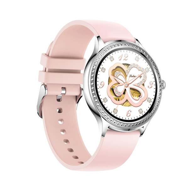 AK35 1.32 inch IPS Color Screen Smart Watch, Support Sleep Monitoring/Blood Oxygen Monitoring(Silver Pink Silicone Watch Band)