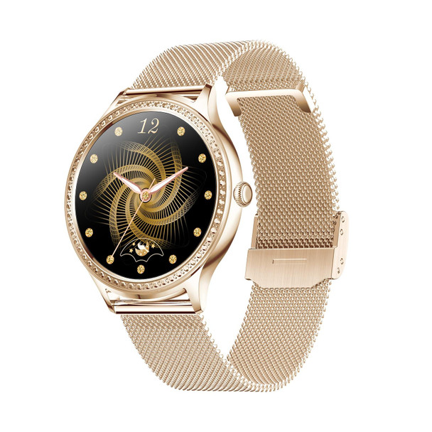 AK35 1.32 inch IPS Color Screen Smart Watch, Support Sleep Monitoring/Blood Oxygen Monitoring(Gold Steel Watch Band)