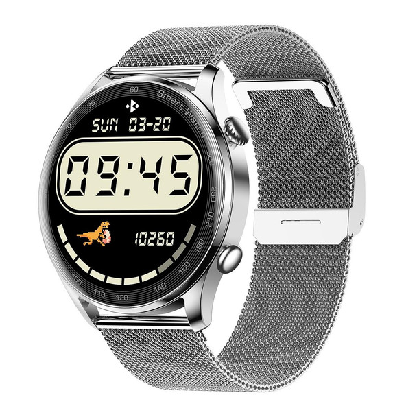 AK32 1.36 inch IPS Touch Screen Smart Watch, Support Bluetooth Calling/Blood Oxygen Monitoring,Style: Steel Watch Band(Silver)