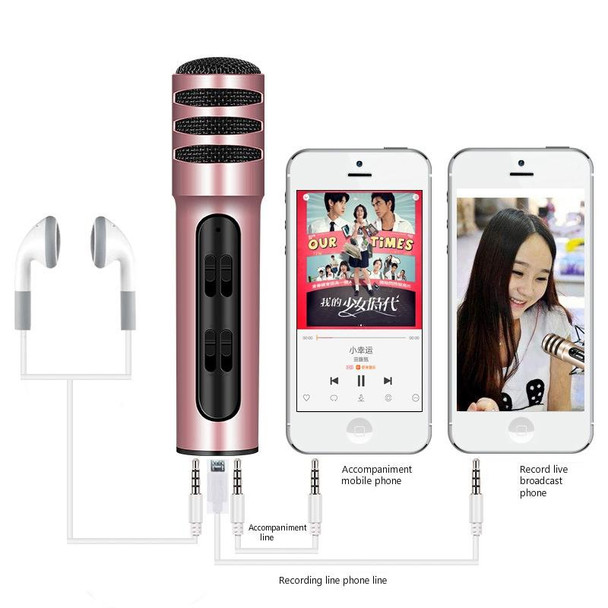 BGN-C7 Condenser Microphone Dual Mobile Phone Karaoke Live Singing Microphone Built-in Sound Card(Pink)