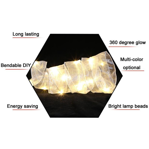 Christmas Ornament Double Light Board Yarn Ribbon String Lights, Specification: 5m(Gold Color Light)