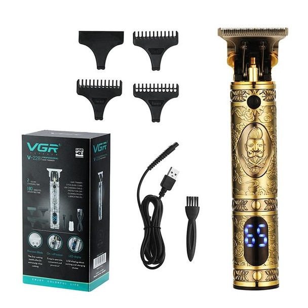 VGR V-228 5W USB Retro Engraving Hair Clipper with LED Digital Display (Silver)