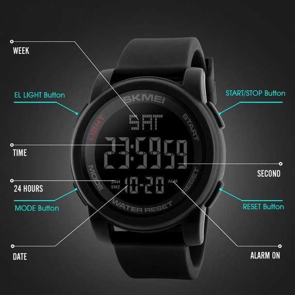 SKMEI 1257 Men Fashionable Outdoor 50m Waterproof Digital Watch Sports Wrist Watch(Black)