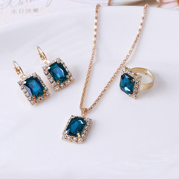 Square Crystal Necklace Earrings Ring - Women Jewelry Sets(Lake Blue)