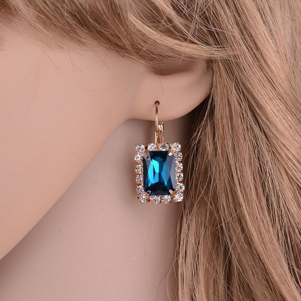 Square Crystal Necklace Earrings Ring - Women Jewelry Sets(Lake Blue)